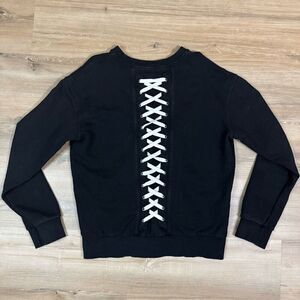 D.Gnak by Kang D S Lace Up Crewneck Sweatshirt Black Logo Korean Streetwear